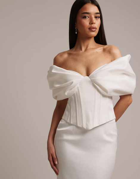  Wanderdoll Top De Novia Blanco Estilo Corsé Estructurado Con Escote Bardot De Satén Vivienne De Wanderdoll (parte De Un Conjunto) 