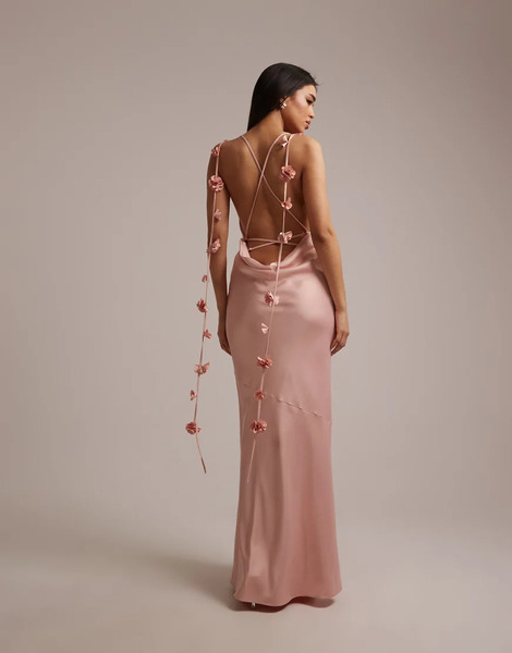  Wanderdoll Vestido Largo Rosa Pastel Con Tirantes Cruzados En La Espalda, Detalle Colgante Y Cuello Desbocado De Satén Aria De Wanderdoll 