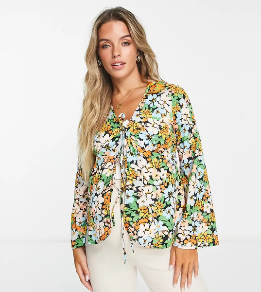  Wednesday's Girl Maternity Blusa Con Estampado Floral Variado, Detalle De Solapas Y Abertura En La Parte Delantera De Wednesday's Girl Maternity-multicolor 