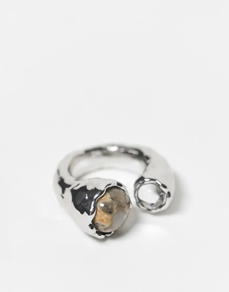  Weekday Anillo Plateado Con Dos Piedras De Weekday 