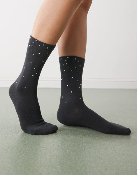  Weekday Calcetines Negro Apagado Con Pedrería De Weekday-gris 