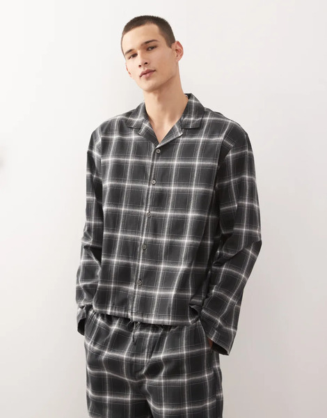  Weekday Camisa Negra, Azul Marino Y Blanca A Cuadros Extragrande De Franela De Weekday (parte De Un Conjunto)-negro 