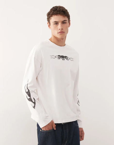  Weekday Camiseta Blanco Hueso De Corte Cuadrado Y Manga Larga Con Estampado Gráfico De Calaveras Great De Weekday 
