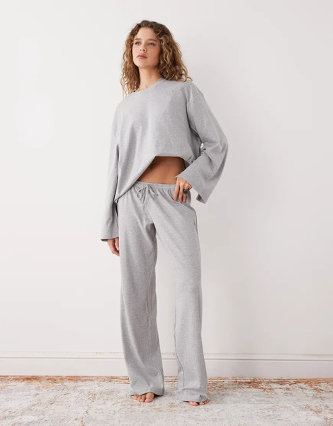 Weekday Pantalones De Estar Por Casa Gris Jaspeado De Talle Bajo Y Pernera Ancha De Weekday (parte De Un Conjunto) 