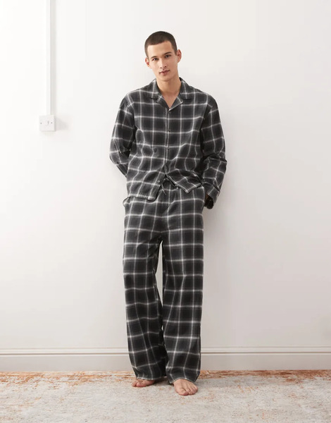  Weekday Pantalones De Estar Por Casa Negros, Azul Marino Y Blancos A Cuadros De Franela De Weekday (parte De Un Conjunto) 
