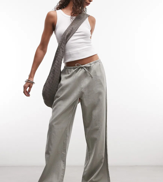  Weekday Pantalones Verde Salvia De Pernera Ancha Sin Cierres De Mezcla De Lino Exclusivos En Asos De Weekday 