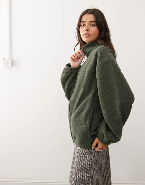  Weekday Polar Caqui Oscuro Extragrande Con Cremallera De Borreguito De Weekday-verde 