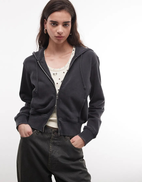  Weekday Sudadera Corta Negro Lavado Con Capucha De Weekday 