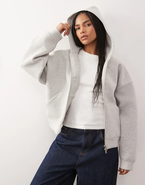  Weekday Sudadera Gris Jaspeado Extragrande Con Capucha Y Cremallera De Tejido Efecto Neopreno Scarlet De Weekday 