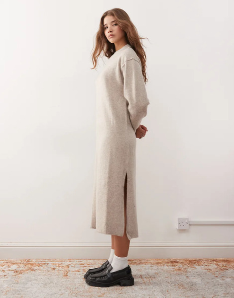  Weekday Vestido Semilargo Beis Claro Melange Estilo Jersey Con Abertura Lateral De Punto De Mezcla De Lana Funda Exclusivo En Asos De Weekday-beis Neutro 