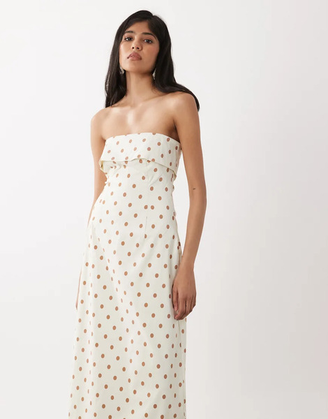  Weworewhat Weworewhat - Vestido Midi Color Marfil Sin Tirantes Con Estampado De Lunares Y Detalle Plegado-blanco 