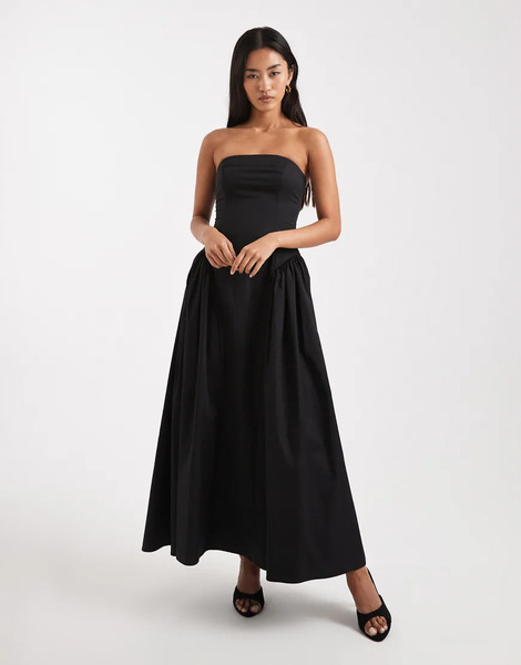  Weworewhat Vestido Semilargo Negro Estructurado Sin Tirantes Con Diseño Estilo Corsé Y Cintura Baja De Weworewhat 