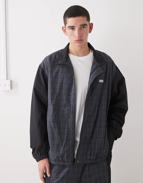  Xlarge Chaqueta De Chándal A Cuadros Grises Y Negros Con Diseño Color Block Y Logo De Xlarge (parte De Un Conjunto) 
