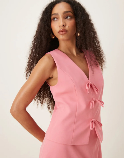  Yas Chaleco De Traje Rosa Chicle Con Detalle De Lazos En La Parte Delantera De Yas (parte De Un Conjunto) 