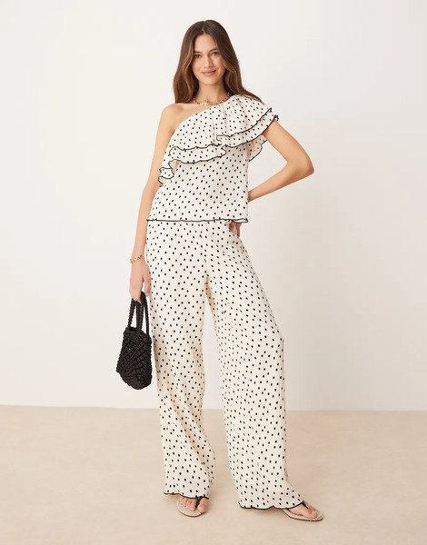  Yas Pantalones Color Crema De Pernera Ancha Con Estampado De Lunares Negros De Yas (parte De Un Conjunto)-blanco 