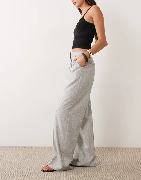  Yas Pantalones De Sastre Gris Claro Melange De Talle Alto Con Detalle Plisado De Yas (parte De Un Conjunto) 