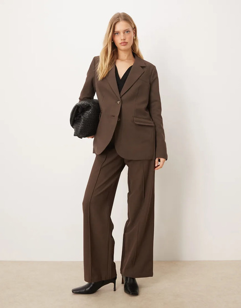  Yas Pantalones De Sastre Marrón Chocolate De Pernera Ancha Y Talle Alto De Yas (parte De Un Conjunto)-brown 