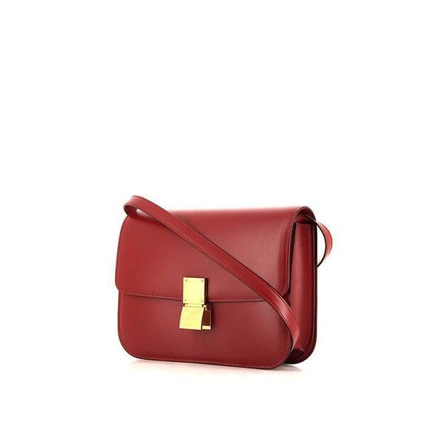  Celine Classic Box Medium Model Shoulder Bag In Red Box Leather 