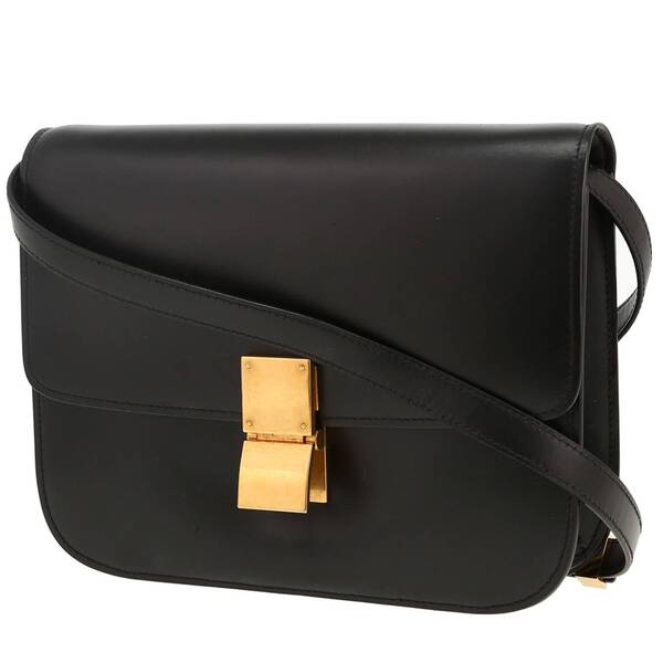  Celine Classic Box Medium Shoulder Bag In Black Box Leather 