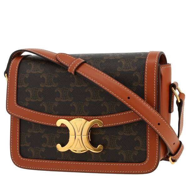  Celine Triomphe Shoulder Bag In Brown triomphe Canvas And Brown 