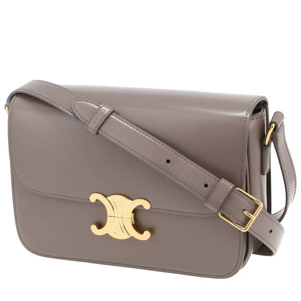  Celine Triomphe Shoulder Bag In Grey Leather 