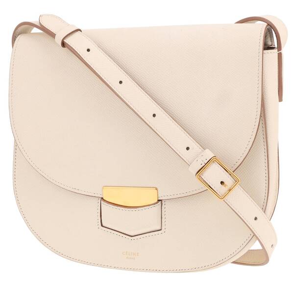  Celine Trotteur Shoulder Bag In White Grained Leather 