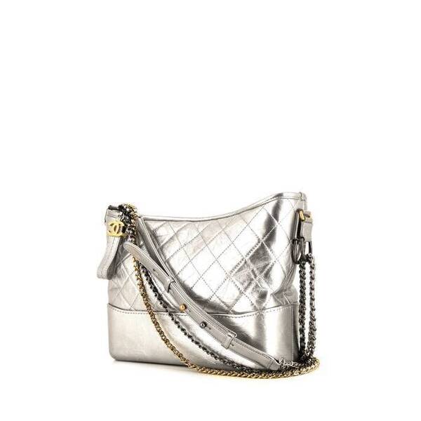  Chanel Gabrielle Medium Model Shoulder Bag In Silver Quilted Leather 