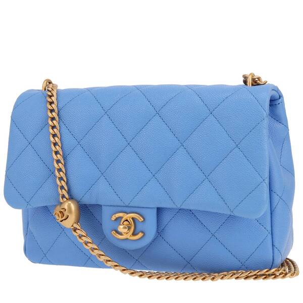  Chanel Handbag In Light Blue Grained Leather 