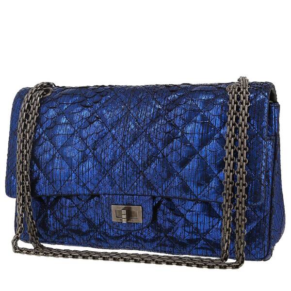  Chanel 2.55 Handbag In Metallic Blue Python 