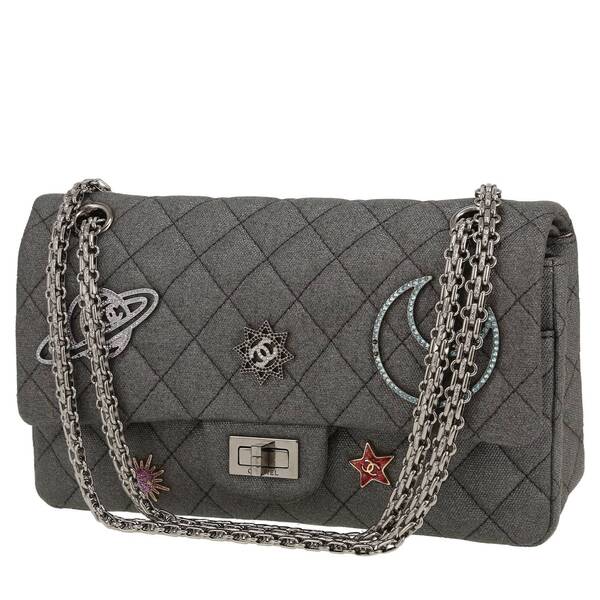  Chanel 2.55 Shoulder Bag In Grey Quilted Canvas 