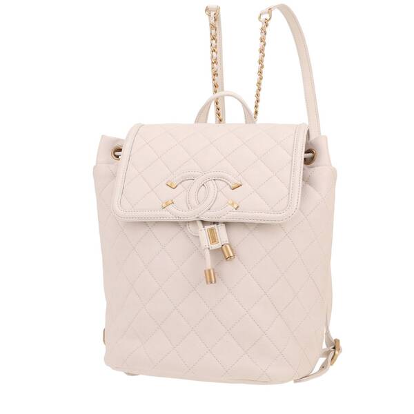  Chanel Timeless Backpack In White Quilted Grained Leather 