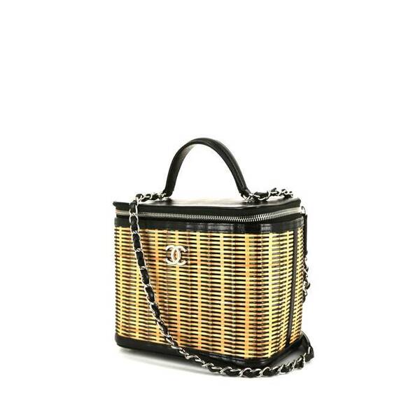  Chanel Vanity Vanity Case In Wicker And Black Leather 
