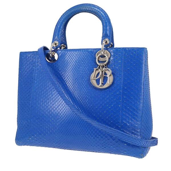  Dior Lady Dior Large Model Handbag In Blue Python 