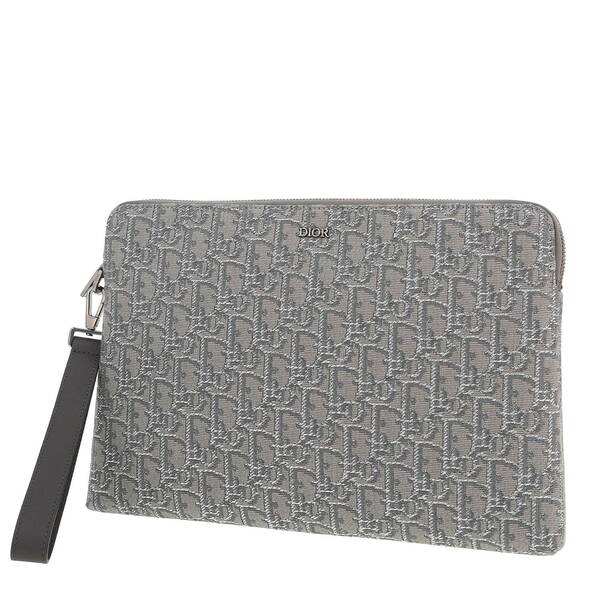  Dior Pouch In Grey And Silver Monogram Canvas Oblique 