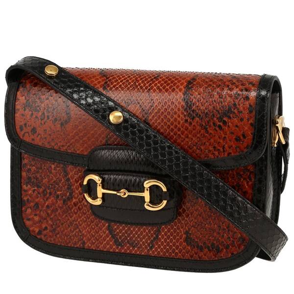  Gucci 1955 Horsebit Small Model Shoulder Bag In Brown Python And 