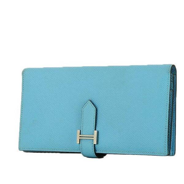  Hermès Bearn Wallet In Blue Epsom Leather 