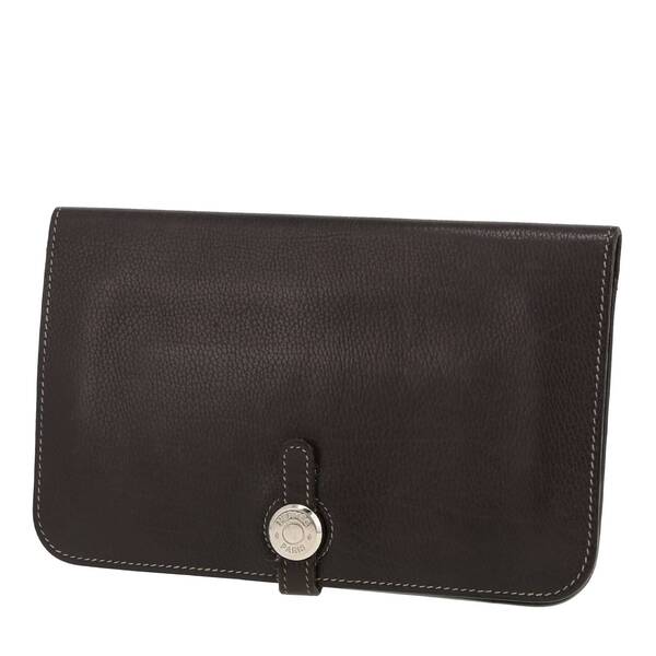 Hermès Dogon Wallet In Black Grained Leather 