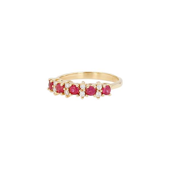  Mikimoto Ring In Yellow Gold, Ruby And Diamonds 