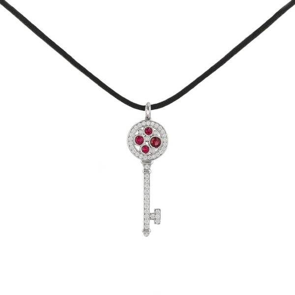  Tiffany & Co Cobblestone Pendant In Platinium, Diamonds And Ruby 