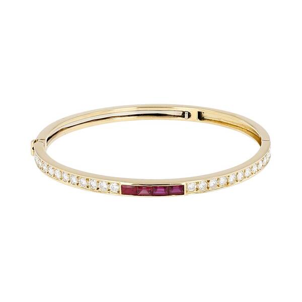  Opening Van Cleef & Arpels Bangle In Yellow Gold, Diamonds And Ruby 