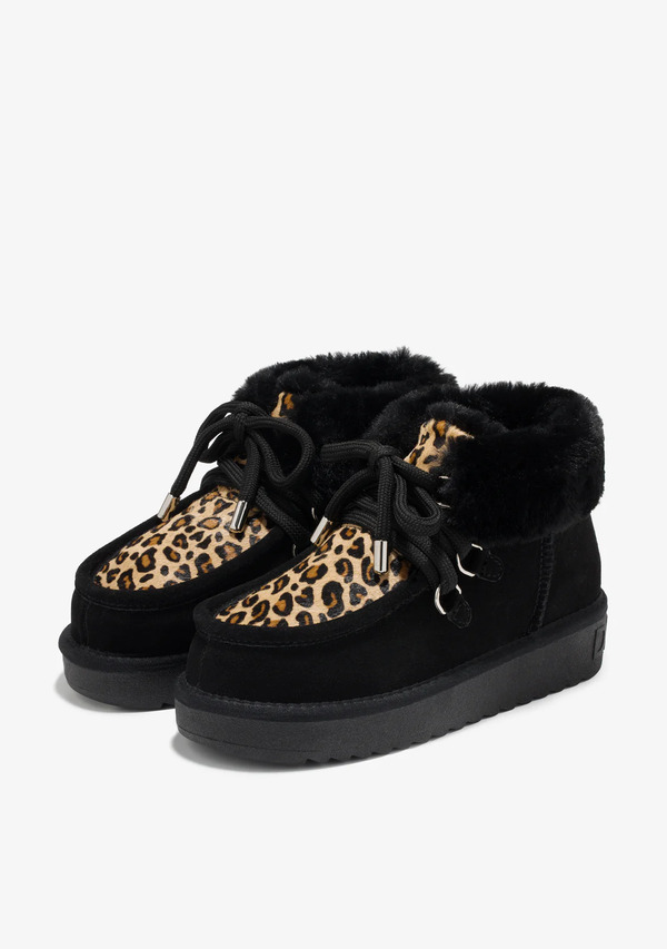  D.franklin Botas Australianas Animal Print Mujer D.franklin Repelentes Al Agua   Nordic Mid Fur Black / Leopard   Con Forro De Pelo Interior 