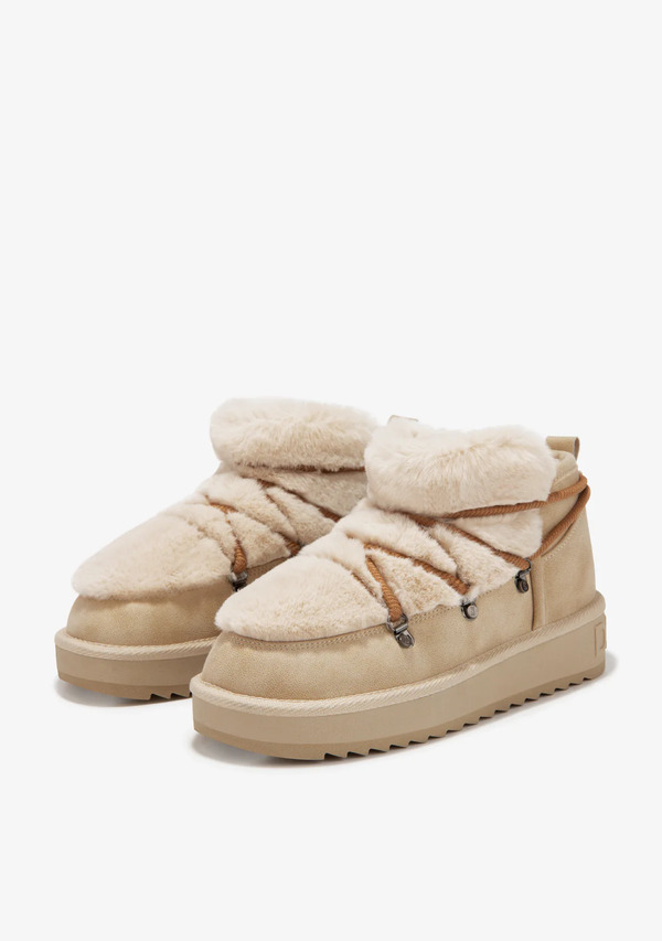  D.franklin Botas Australianas Mujer D.franklin Repelentes Al Agua   Nordic Trk Fur Low Beige   Con Forro De Pelo Interior 