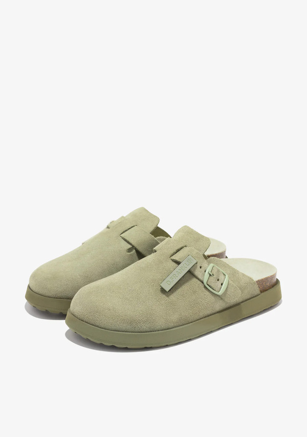  D.franklin Zuecos Cerrados De Piel Mujer D.franklin   Vibe Clog Buckle Khaki – Piel Afelpada Y Hebilla Ajustable – Suela Eva Con Gran Amortiguación 