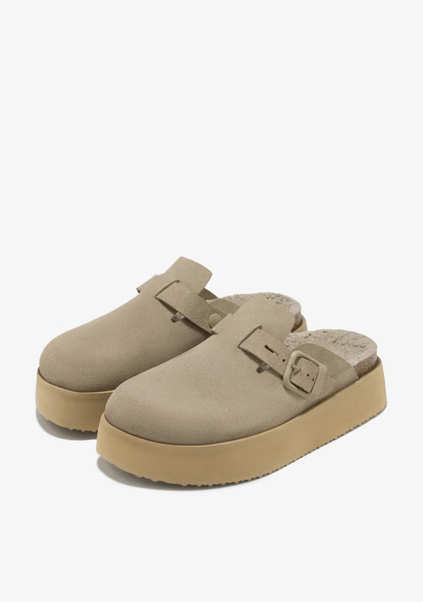  D.franklin Zuecos De Invierno Mujer Con Pelo D.franklin   Vibe Clog Basic Platform Taupe   Forro Interior Borreguito Para El Frío 