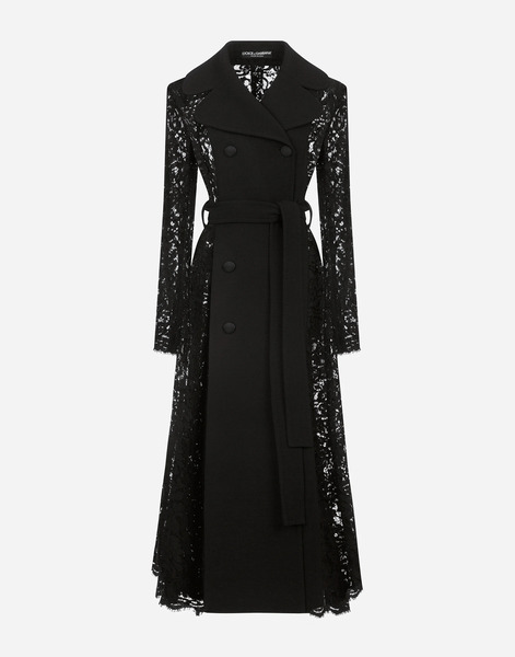  Dolce & Gabbana Abrigo Cruzado De Crepé Y Encaje Con Cinturón - Mujer Abrigos Y Chaquetones Negro 40 