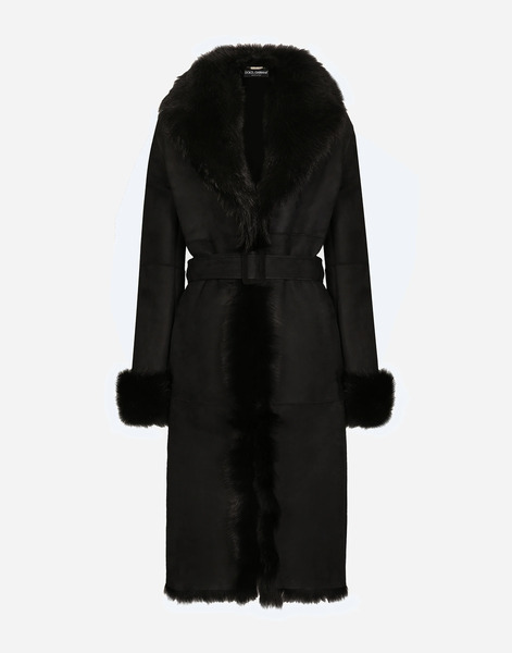  Dolce & Gabbana Abrigo En Piel De Cordero Con Borreguito Y Cinturón - Mujer Abrigos Y Chaquetones Negro 42 