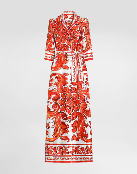  Dolce & Gabbana Abrigo Estilo Bata En Seda Con Estampado De Mayólica - Mujer Abrigos Y Chaquetones Multicolor 38 