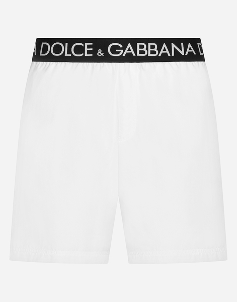  Dolce & Gabbana Bañador Bóxer Medio Con Cintura Elástica Con Logotipo - Hombre Moda Baño Blanco Tela 2 