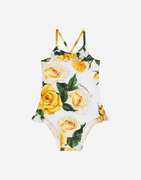  Dolce & Gabbana Bañador De Tejido Indesmallable Con Estampado De Rosas Amarillas - Mujer Moda Baño Imprima 9/12 Months 