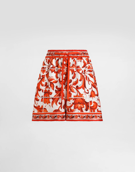  Dolce & Gabbana Bermuda En Seda Con Estampado Mayólica - Mujer Pantalones Largos Y Cortos Multicolor 42 